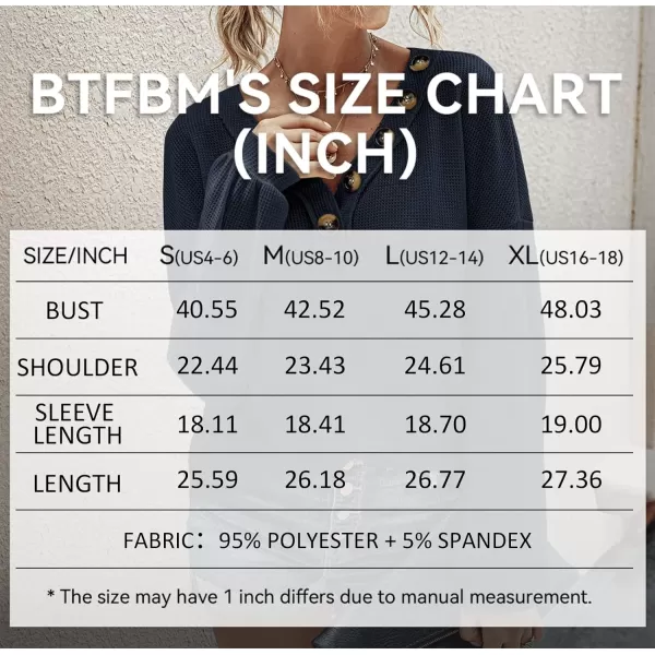 imageBTFBM Women Waffle Knit Shirts VNeck Long Sleeve Casual Slouchy Loose Blouses Plain Faux Button Lightweight PulloverNavy