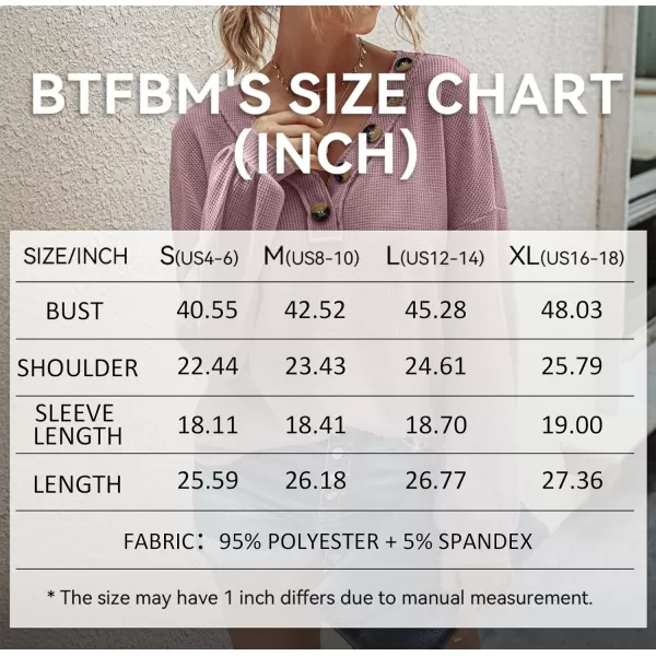 imageBTFBM Women Waffle Knit Shirts VNeck Long Sleeve Casual Slouchy Loose Blouses Plain Faux Button Lightweight PulloverPink