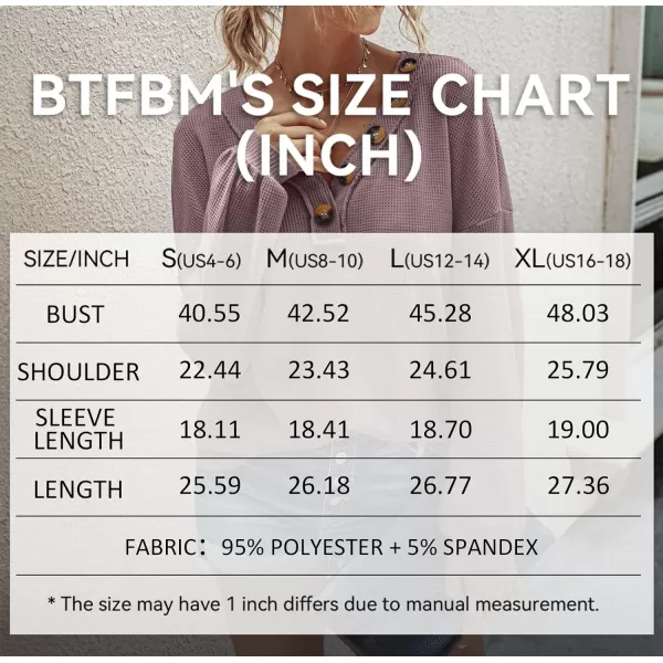 imageBTFBM Women Waffle Knit Shirts VNeck Long Sleeve Casual Slouchy Loose Blouses Plain Faux Button Lightweight PulloverPurple