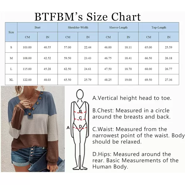imageBTFBM Women Waffle Knit Shirts VNeck Long Sleeve Casual Slouchy Loose Blouses Plain Faux Button Lightweight PulloverStripe Blue