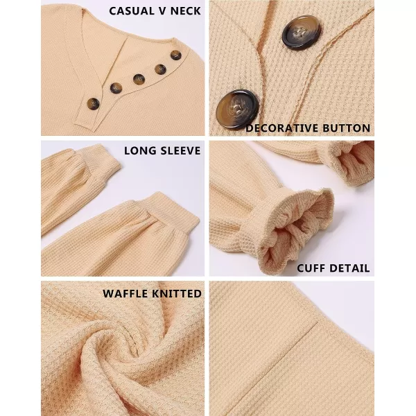 imageBTFBM Women Waffle Knit Shirts VNeck Long Sleeve Casual Slouchy Loose Blouses Plain Faux Button Lightweight PulloverStripe Blue