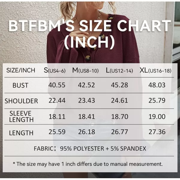 imageBTFBM Women Waffle Knit Shirts VNeck Long Sleeve Casual Slouchy Loose Blouses Plain Faux Button Lightweight PulloverWine Red