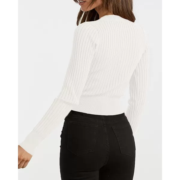 imageBTFBM Women Wrap Deep V Neck Cropped Sweaters Long Sleeve High Waist Tie Front Slim Fit Ribbed Knit Pullover Sweater TopSolid Beige White