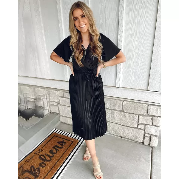 imageBTFBM Women Wrap V Neck Casual Summer Dresses 2023 Short Sleeve Satin Tie Waist Pleated Flowy Wedding Guest Midi DressBTFBM Women Wrap V Neck Casual Summer Dresses 2023 Short Sleeve Satin Tie Waist Pleated Flowy Wedding Guest Midi Dress