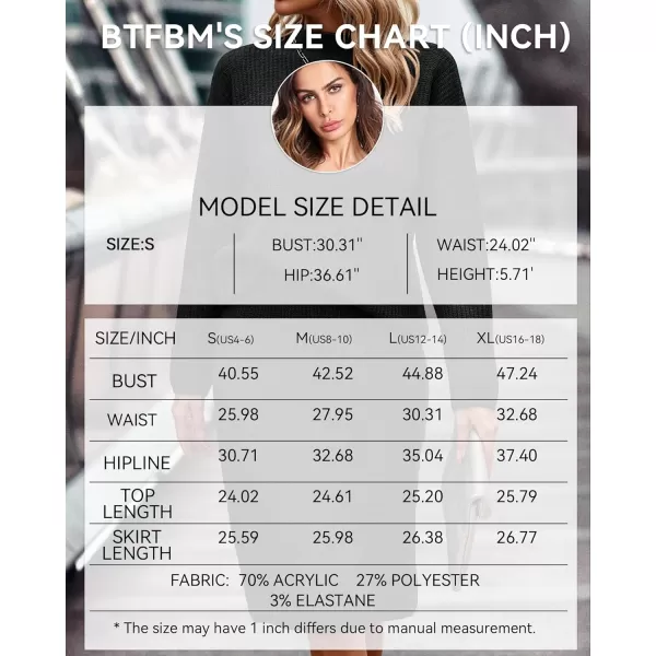 imageBTFBM Womens 2 Piece Skirts Outfits Long Sleeve Knit Pullover Split Bodycon Midi Skirt Fall Winter Sweater Dresses SetSolid Black
