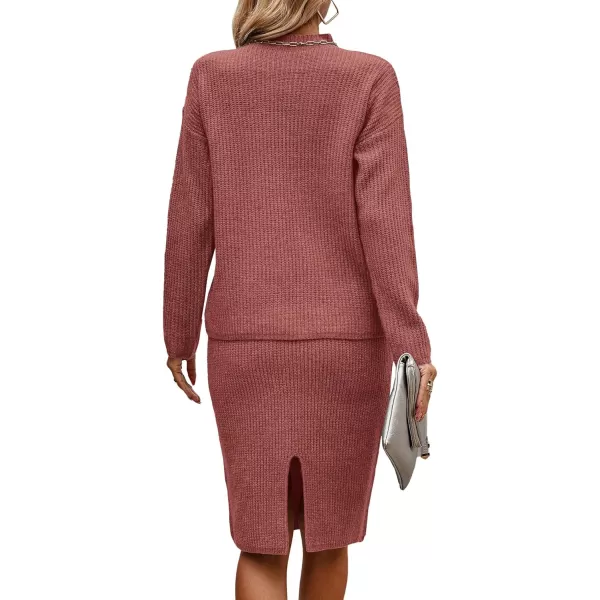 imageBTFBM Womens 2 Piece Skirts Outfits Long Sleeve Knit Pullover Split Bodycon Midi Skirt Fall Winter Sweater Dresses SetSolid Grey Pink
