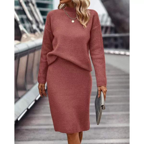 imageBTFBM Womens 2 Piece Skirts Outfits Long Sleeve Knit Pullover Split Bodycon Midi Skirt Fall Winter Sweater Dresses SetSolid Grey Pink