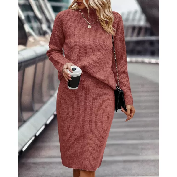 imageBTFBM Womens 2 Piece Skirts Outfits Long Sleeve Knit Pullover Split Bodycon Midi Skirt Fall Winter Sweater Dresses SetSolid Grey Pink