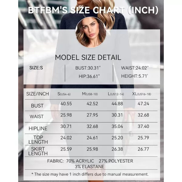 imageBTFBM Womens 2 Piece Skirts Outfits Long Sleeve Knit Pullover Split Bodycon Midi Skirt Fall Winter Sweater Dresses SetSolid Navy