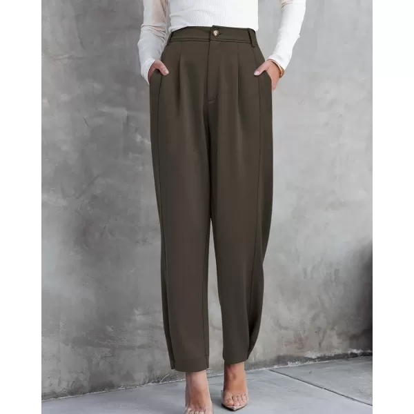 imageBTFBM Womens 2023 Casual Button Down Pants Elastic High Waist Business Work Trousers Long Straight Slacks with PocketsSolid Army Green