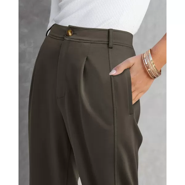 imageBTFBM Womens 2023 Casual Button Down Pants Elastic High Waist Business Work Trousers Long Straight Slacks with PocketsSolid Army Green