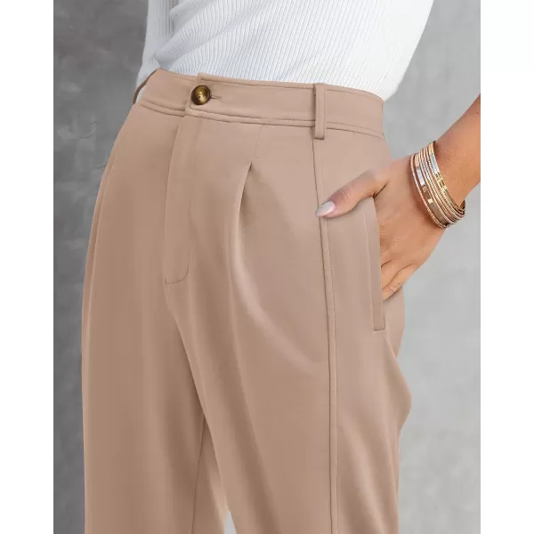 imageBTFBM Womens 2023 Casual Button Down Pants Elastic High Waist Business Work Trousers Long Straight Slacks with PocketsSolid Beige