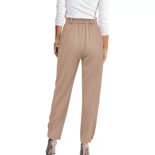 imageBTFBM Womens 2023 Casual Button Down Pants Elastic High Waist Business Work Trousers Long Straight Slacks with PocketsSolid Beige