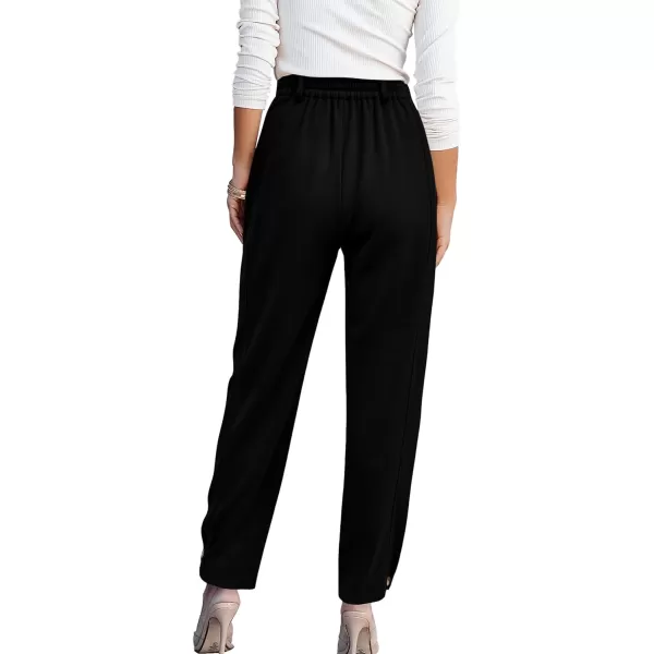 imageBTFBM Womens 2023 Casual Button Down Pants Elastic High Waist Business Work Trousers Long Straight Slacks with PocketsSolid Black