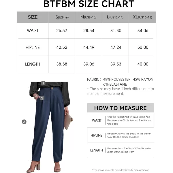 imageBTFBM Womens 2023 Casual Button Down Pants Elastic High Waist Business Work Trousers Long Straight Slacks with PocketsSolid Dark Blue
