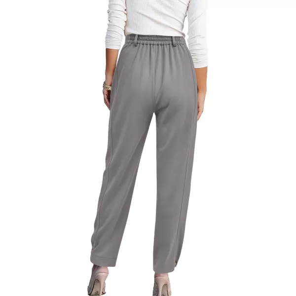 imageBTFBM Womens 2023 Casual Button Down Pants Elastic High Waist Business Work Trousers Long Straight Slacks with PocketsSolid Grey