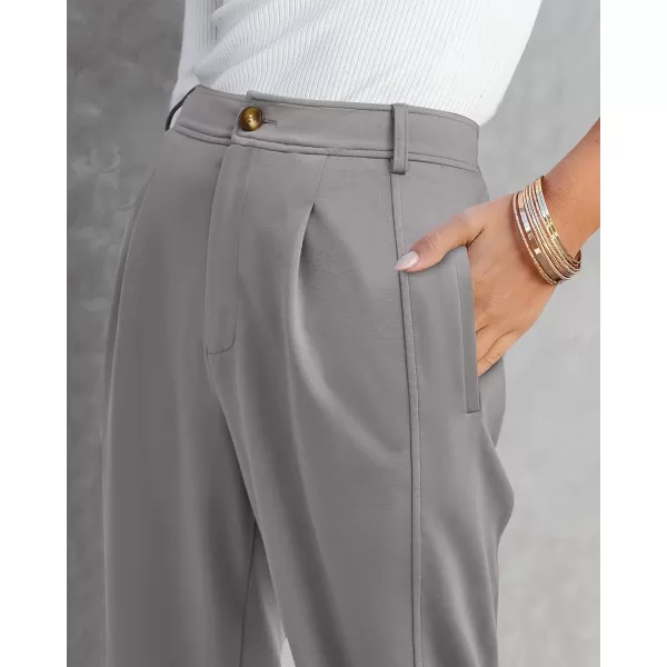 imageBTFBM Womens 2023 Casual Button Down Pants Elastic High Waist Business Work Trousers Long Straight Slacks with PocketsSolid Grey