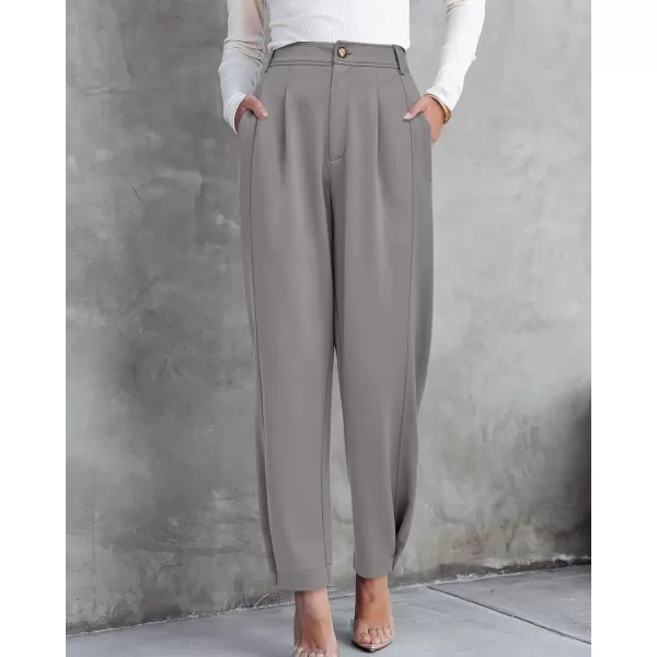 imageBTFBM Womens 2023 Casual Button Down Pants Elastic High Waist Business Work Trousers Long Straight Slacks with PocketsSolid Grey