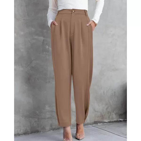 imageBTFBM Womens 2023 Casual Button Down Pants Elastic High Waist Business Work Trousers Long Straight Slacks with PocketsSolid Khaki