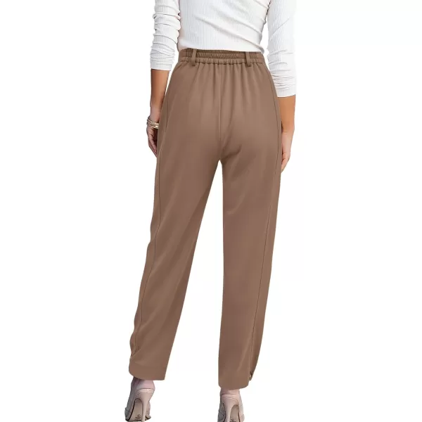 imageBTFBM Womens 2023 Casual Button Down Pants Elastic High Waist Business Work Trousers Long Straight Slacks with PocketsSolid Khaki