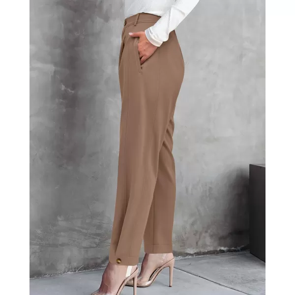imageBTFBM Womens 2023 Casual Button Down Pants Elastic High Waist Business Work Trousers Long Straight Slacks with PocketsSolid Khaki