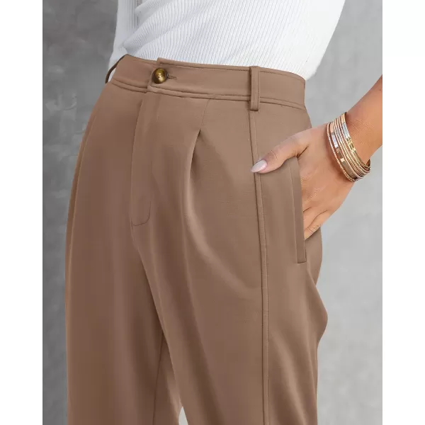 imageBTFBM Womens 2023 Casual Button Down Pants Elastic High Waist Business Work Trousers Long Straight Slacks with PocketsSolid Khaki