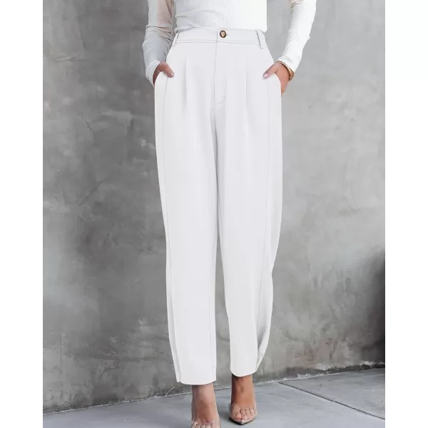imageBTFBM Womens 2023 Casual Button Down Pants Elastic High Waist Business Work Trousers Long Straight Slacks with PocketsSolid White
