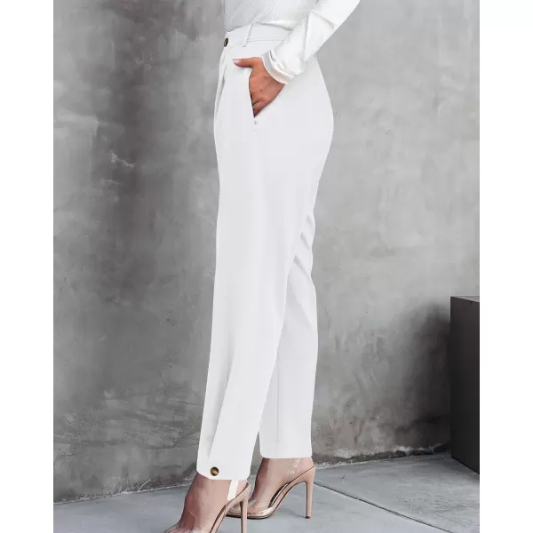 imageBTFBM Womens 2023 Casual Button Down Pants Elastic High Waist Business Work Trousers Long Straight Slacks with PocketsSolid White