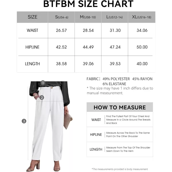 imageBTFBM Womens 2023 Casual Button Down Pants Elastic High Waist Business Work Trousers Long Straight Slacks with PocketsSolid White