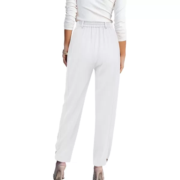 imageBTFBM Womens 2023 Casual Button Down Pants Elastic High Waist Business Work Trousers Long Straight Slacks with PocketsSolid White