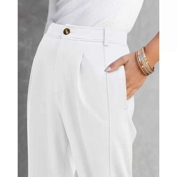 imageBTFBM Womens 2023 Casual Button Down Pants Elastic High Waist Business Work Trousers Long Straight Slacks with PocketsSolid White