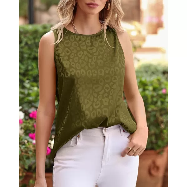 imageBTFBM Womens 2023 Casual Satin Sleeveless Blouse Tops Crewneck Leopard Print Loose Beach Party Summer Basic Tank ShirtsLeopard Army Green