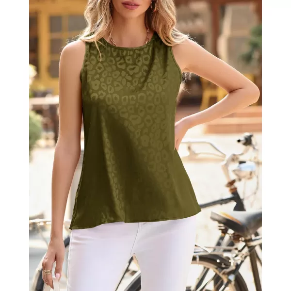 imageBTFBM Womens 2023 Casual Satin Sleeveless Blouse Tops Crewneck Leopard Print Loose Beach Party Summer Basic Tank ShirtsLeopard Army Green