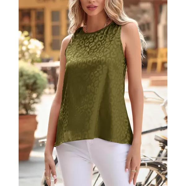 imageBTFBM Womens 2023 Casual Satin Sleeveless Blouse Tops Crewneck Leopard Print Loose Beach Party Summer Basic Tank ShirtsLeopard Army Green