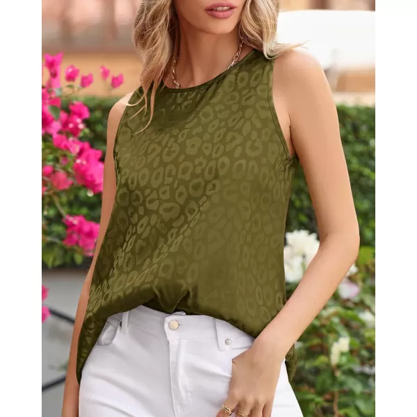 imageBTFBM Womens 2023 Casual Satin Sleeveless Blouse Tops Crewneck Leopard Print Loose Beach Party Summer Basic Tank ShirtsLeopard Army Green