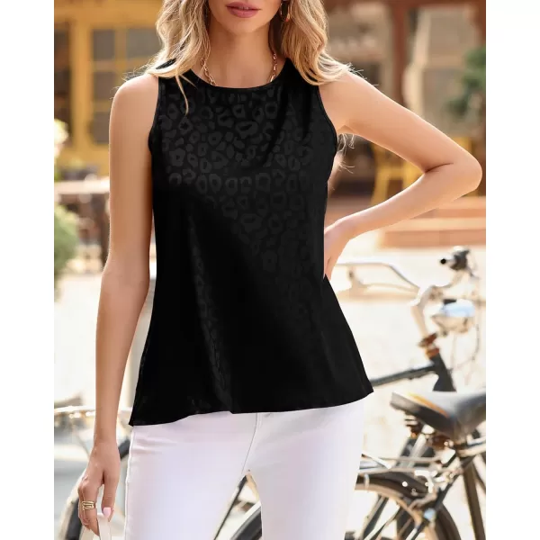 imageBTFBM Womens 2023 Casual Satin Sleeveless Blouse Tops Crewneck Leopard Print Loose Beach Party Summer Basic Tank ShirtsLeopard Black