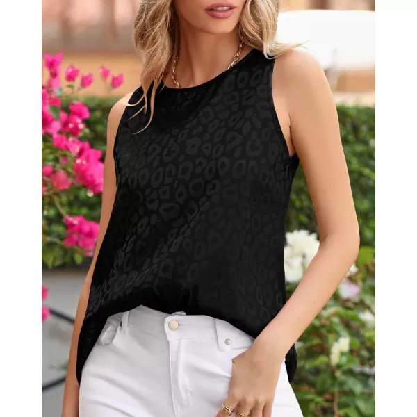 imageBTFBM Womens 2023 Casual Satin Sleeveless Blouse Tops Crewneck Leopard Print Loose Beach Party Summer Basic Tank ShirtsLeopard Black