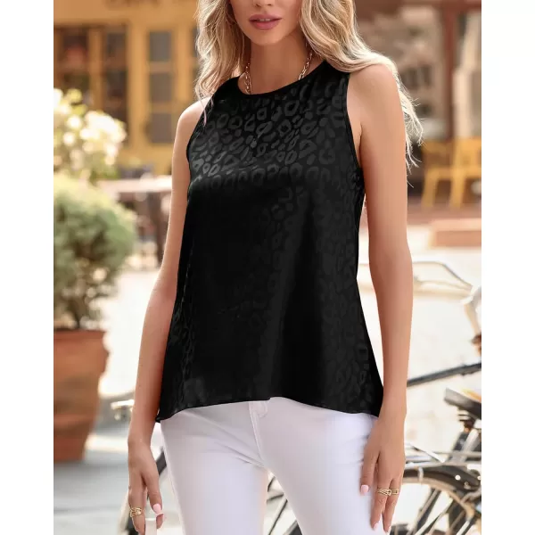 imageBTFBM Womens 2023 Casual Satin Sleeveless Blouse Tops Crewneck Leopard Print Loose Beach Party Summer Basic Tank ShirtsLeopard Black