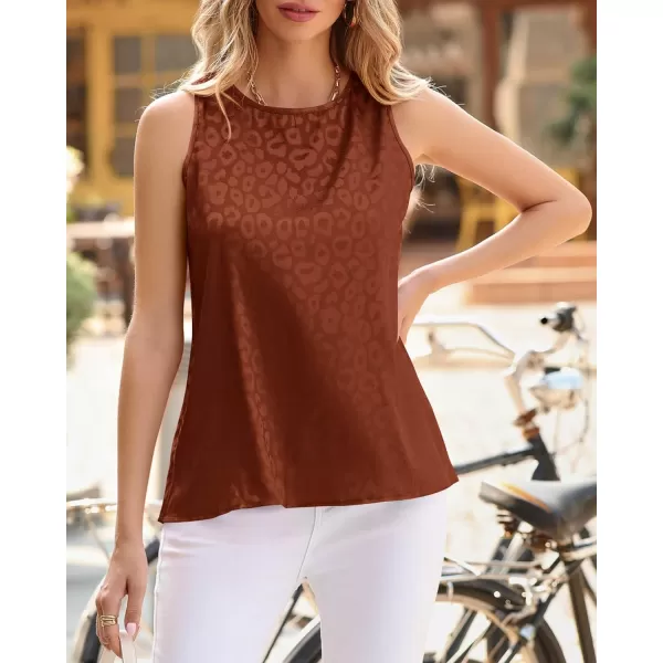 imageBTFBM Womens 2023 Casual Satin Sleeveless Blouse Tops Crewneck Leopard Print Loose Beach Party Summer Basic Tank ShirtsLeopard Dark Brown