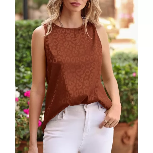 imageBTFBM Womens 2023 Casual Satin Sleeveless Blouse Tops Crewneck Leopard Print Loose Beach Party Summer Basic Tank ShirtsLeopard Dark Brown