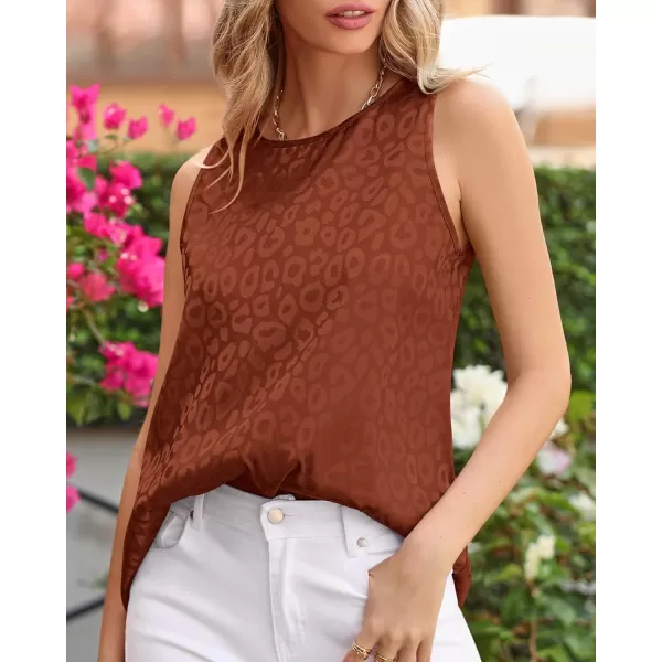 imageBTFBM Womens 2023 Casual Satin Sleeveless Blouse Tops Crewneck Leopard Print Loose Beach Party Summer Basic Tank ShirtsLeopard Dark Brown