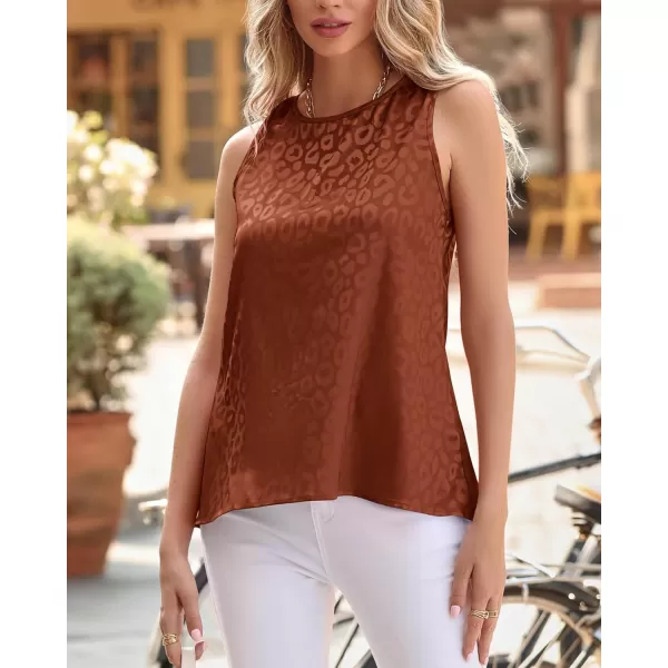 imageBTFBM Womens 2023 Casual Satin Sleeveless Blouse Tops Crewneck Leopard Print Loose Beach Party Summer Basic Tank ShirtsLeopard Dark Brown