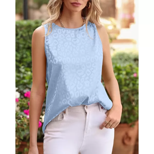 imageBTFBM Womens 2023 Casual Satin Sleeveless Blouse Tops Crewneck Leopard Print Loose Beach Party Summer Basic Tank ShirtsLeopard Light Blue