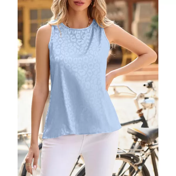 imageBTFBM Womens 2023 Casual Satin Sleeveless Blouse Tops Crewneck Leopard Print Loose Beach Party Summer Basic Tank ShirtsLeopard Light Blue