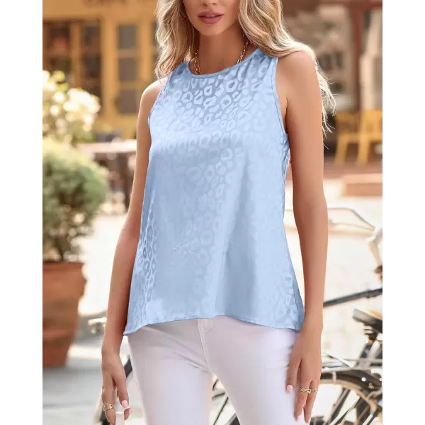 imageBTFBM Womens 2023 Casual Satin Sleeveless Blouse Tops Crewneck Leopard Print Loose Beach Party Summer Basic Tank ShirtsLeopard Light Blue
