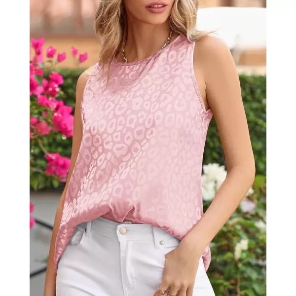 imageBTFBM Womens 2023 Casual Satin Sleeveless Blouse Tops Crewneck Leopard Print Loose Beach Party Summer Basic Tank ShirtsLeopard Light Pink