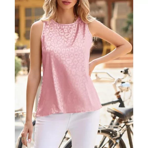 imageBTFBM Womens 2023 Casual Satin Sleeveless Blouse Tops Crewneck Leopard Print Loose Beach Party Summer Basic Tank ShirtsLeopard Light Pink
