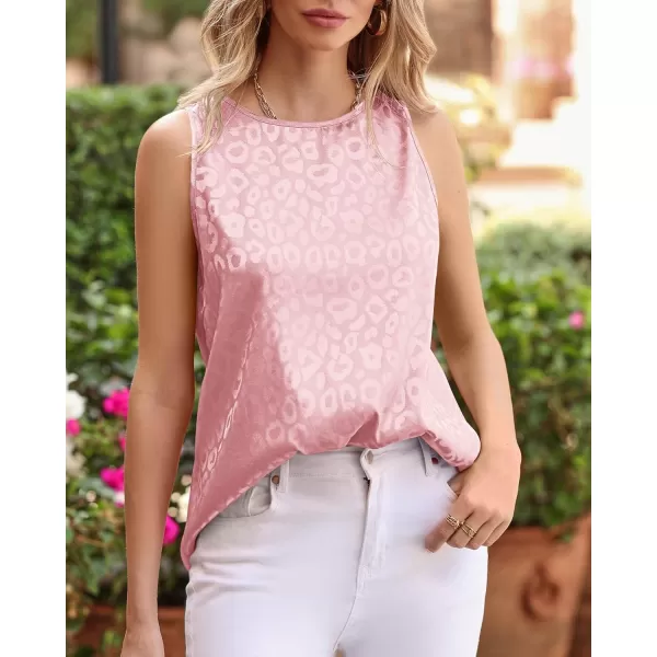 imageBTFBM Womens 2023 Casual Satin Sleeveless Blouse Tops Crewneck Leopard Print Loose Beach Party Summer Basic Tank ShirtsLeopard Light Pink