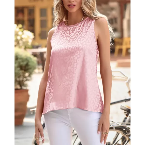 imageBTFBM Womens 2023 Casual Satin Sleeveless Blouse Tops Crewneck Leopard Print Loose Beach Party Summer Basic Tank ShirtsLeopard Light Pink