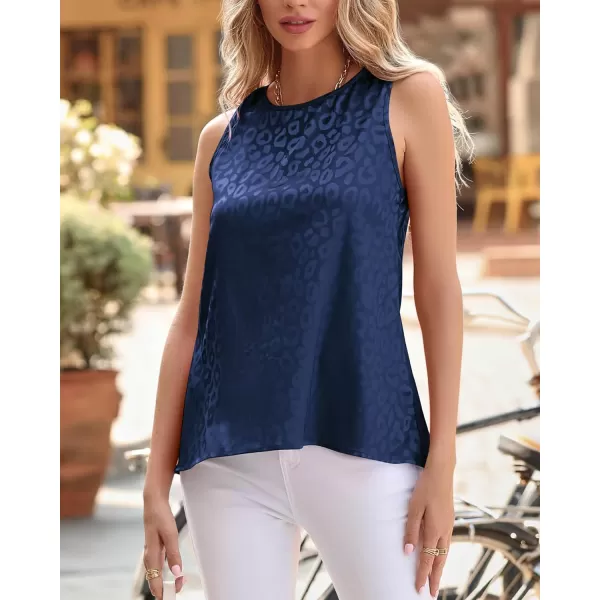 imageBTFBM Womens 2023 Casual Satin Sleeveless Blouse Tops Crewneck Leopard Print Loose Beach Party Summer Basic Tank ShirtsLeopard Navy